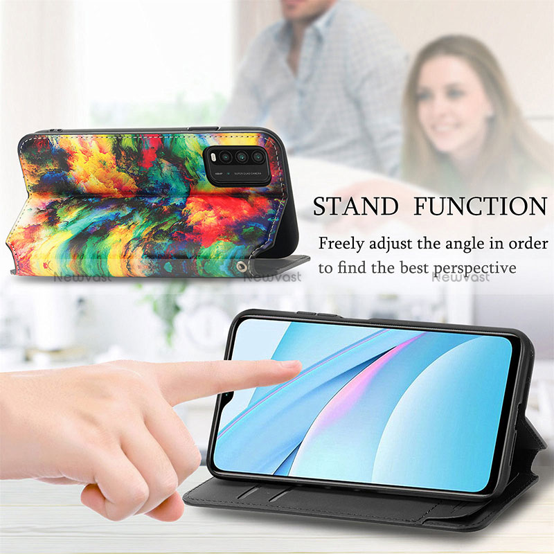 Leather Case Stands Fashionable Pattern Flip Cover Holder S02D for Xiaomi Redmi 9T 4G