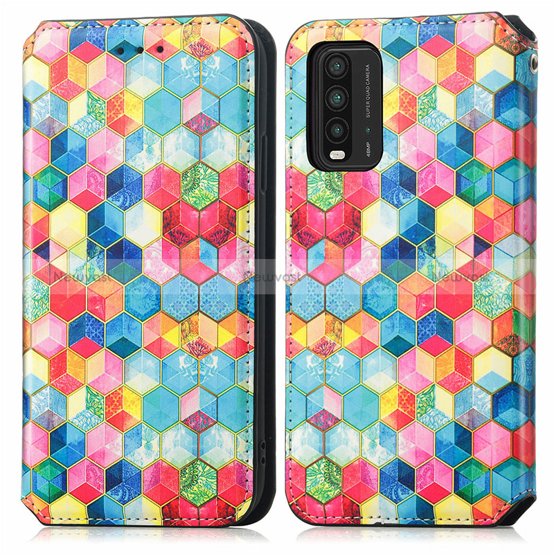 Leather Case Stands Fashionable Pattern Flip Cover Holder S02D for Xiaomi Redmi 9T 4G