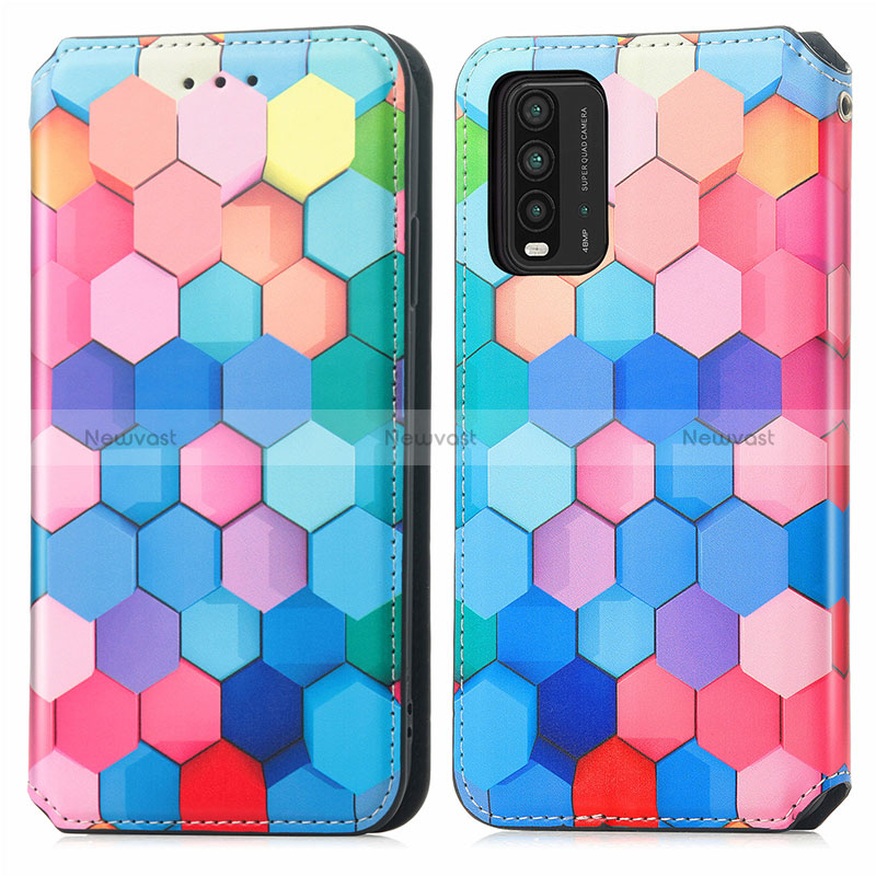 Leather Case Stands Fashionable Pattern Flip Cover Holder S02D for Xiaomi Redmi 9T 4G Colorful