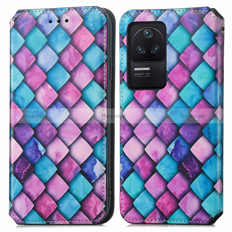 Leather Case Stands Fashionable Pattern Flip Cover Holder S02D for Xiaomi Redmi K40S 5G Purple