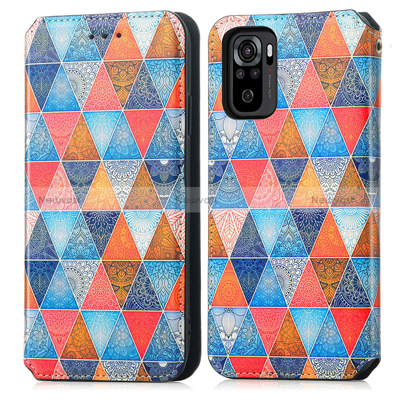 Leather Case Stands Fashionable Pattern Flip Cover Holder S02D for Xiaomi Redmi Note 10 4G