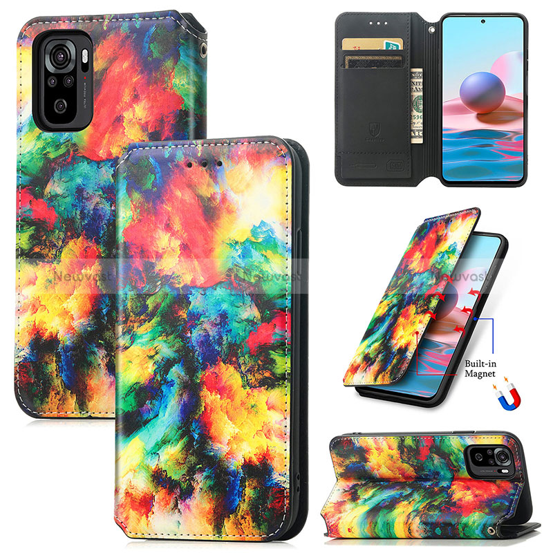 Leather Case Stands Fashionable Pattern Flip Cover Holder S02D for Xiaomi Redmi Note 10 4G