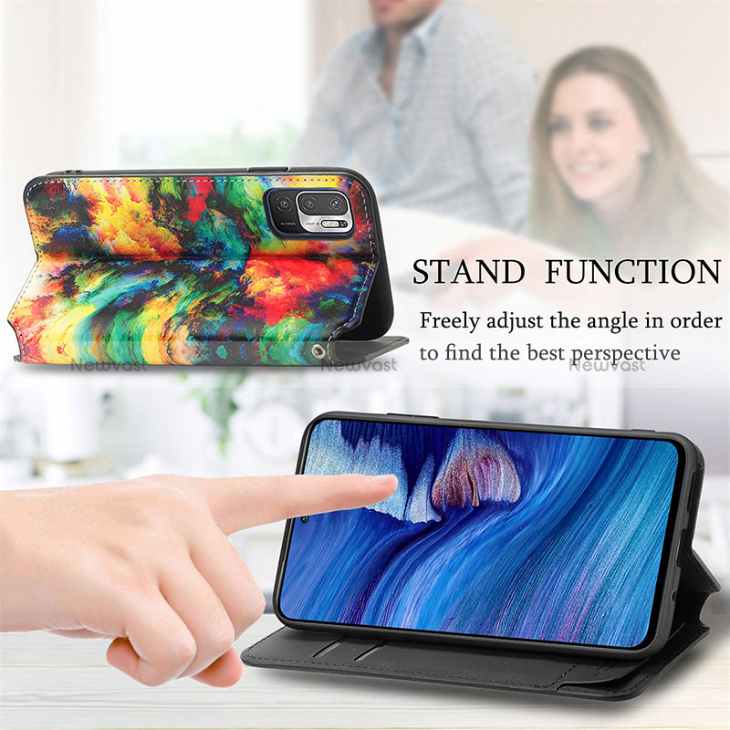 Leather Case Stands Fashionable Pattern Flip Cover Holder S02D for Xiaomi Redmi Note 10 5G