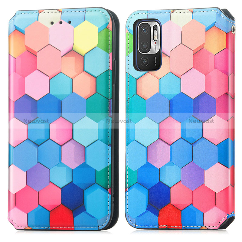 Leather Case Stands Fashionable Pattern Flip Cover Holder S02D for Xiaomi Redmi Note 10 5G Colorful