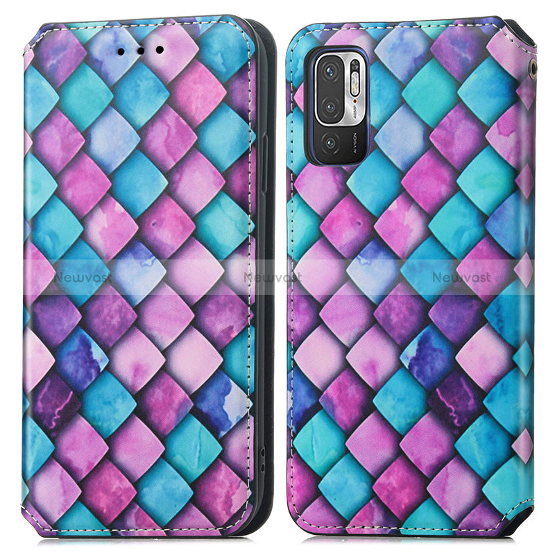 Leather Case Stands Fashionable Pattern Flip Cover Holder S02D for Xiaomi Redmi Note 10 5G Purple