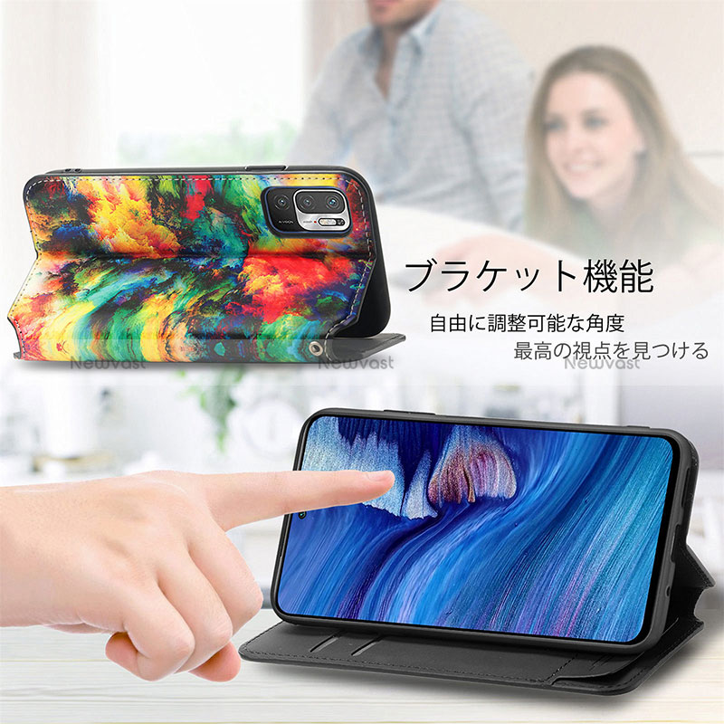 Leather Case Stands Fashionable Pattern Flip Cover Holder S02D for Xiaomi Redmi Note 10 JE 5G