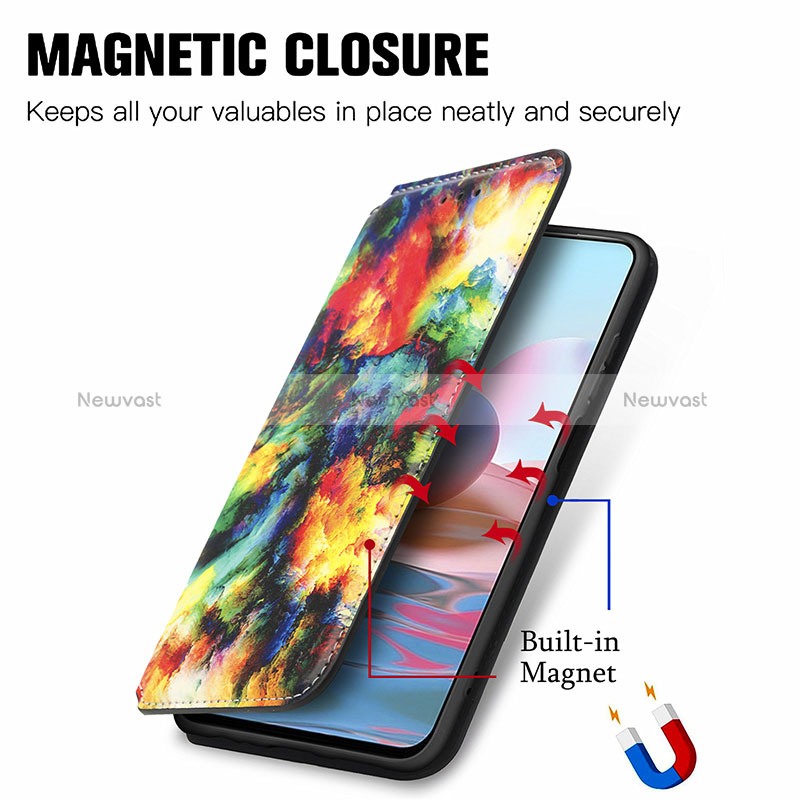 Leather Case Stands Fashionable Pattern Flip Cover Holder S02D for Xiaomi Redmi Note 10 Pro 4G