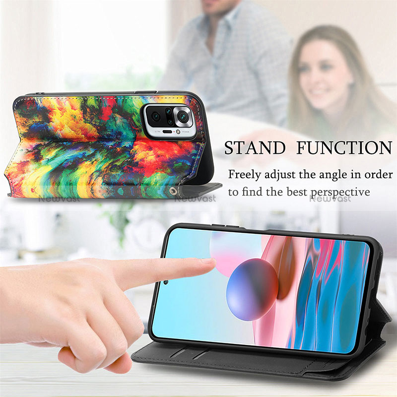 Leather Case Stands Fashionable Pattern Flip Cover Holder S02D for Xiaomi Redmi Note 10 Pro 4G