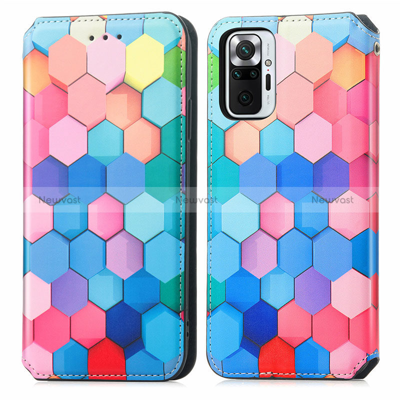 Leather Case Stands Fashionable Pattern Flip Cover Holder S02D for Xiaomi Redmi Note 10 Pro 4G Colorful