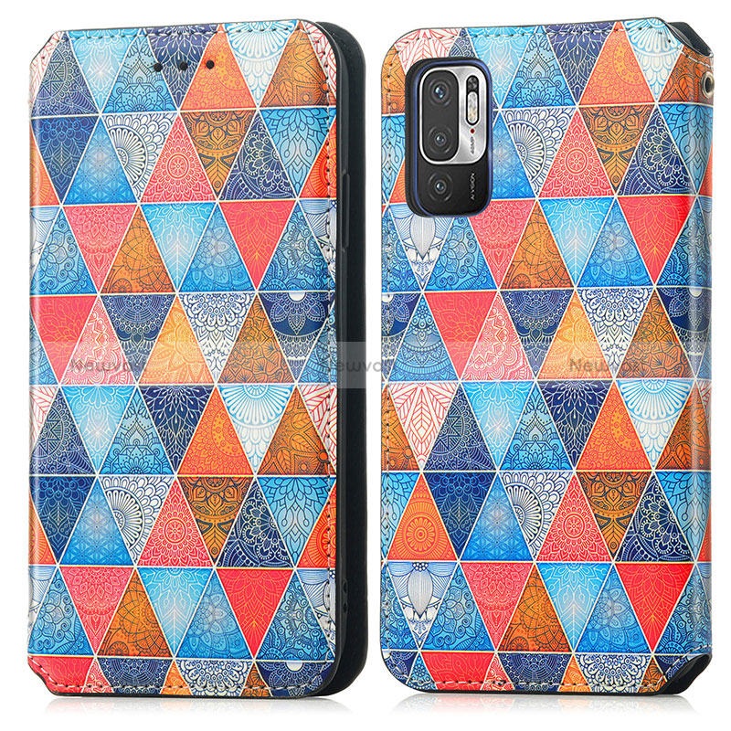 Leather Case Stands Fashionable Pattern Flip Cover Holder S02D for Xiaomi Redmi Note 10T 5G