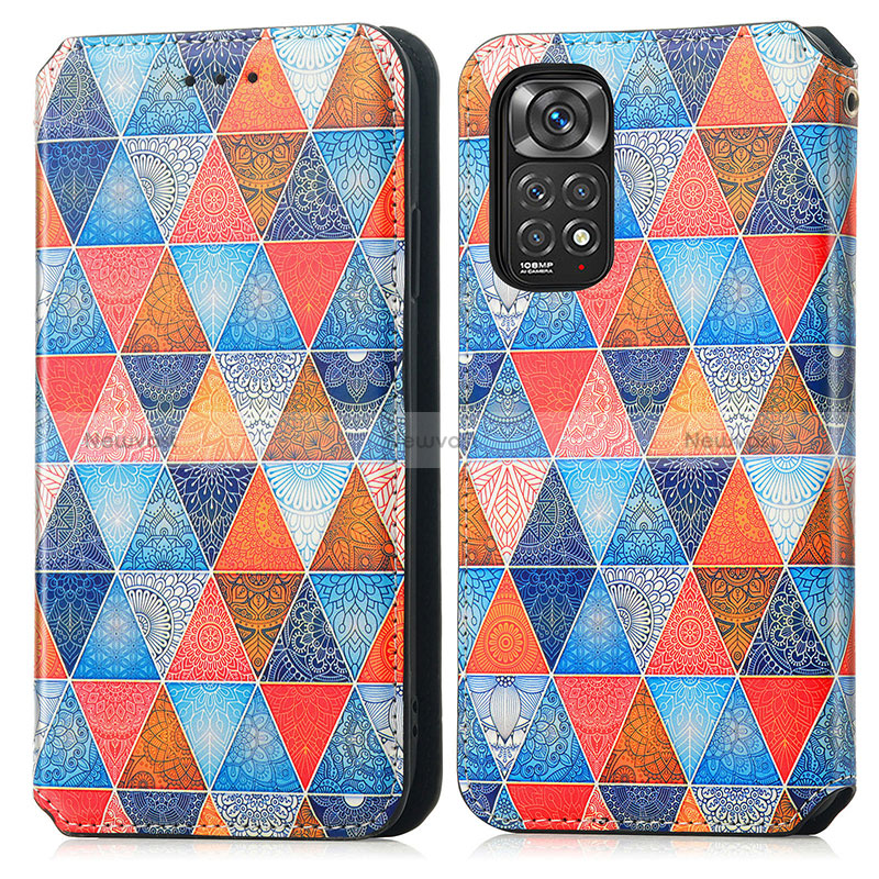 Leather Case Stands Fashionable Pattern Flip Cover Holder S02D for Xiaomi Redmi Note 11 4G (2022)