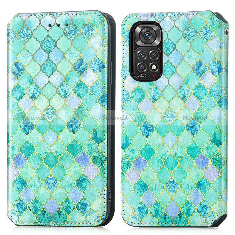 Leather Case Stands Fashionable Pattern Flip Cover Holder S02D for Xiaomi Redmi Note 11 4G (2022) Green