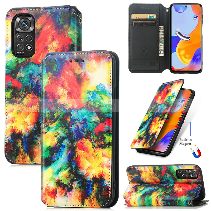 Leather Case Stands Fashionable Pattern Flip Cover Holder S02D for Xiaomi Redmi Note 11 Pro 4G