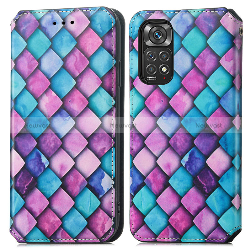 Leather Case Stands Fashionable Pattern Flip Cover Holder S02D for Xiaomi Redmi Note 11 Pro 4G Purple