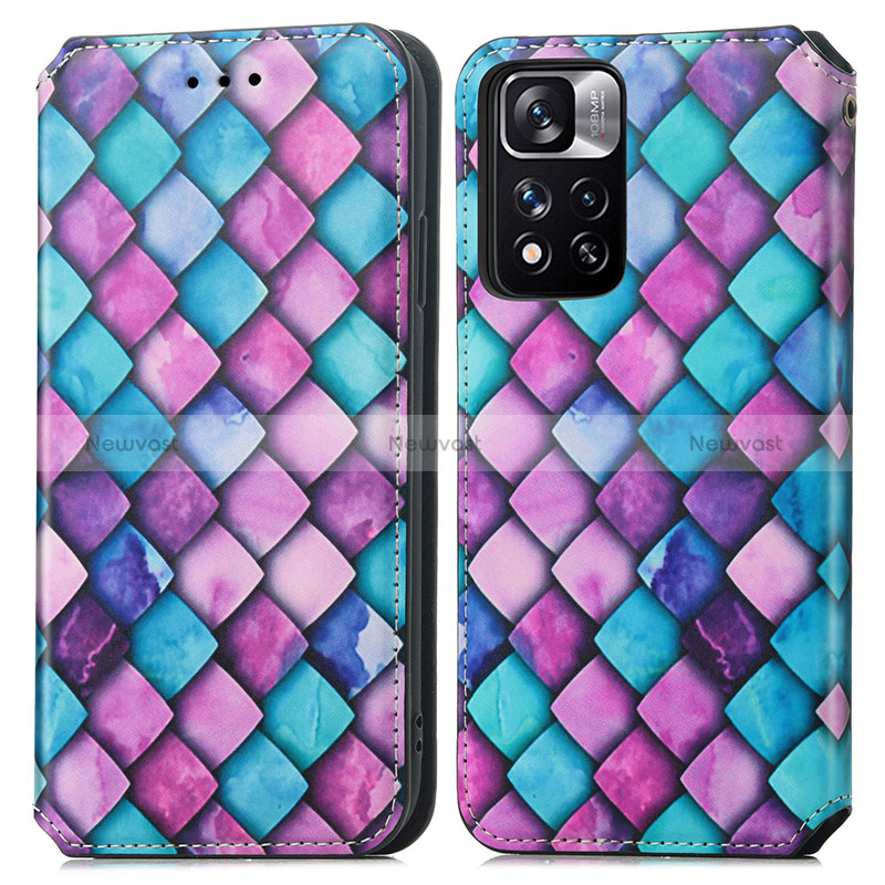 Leather Case Stands Fashionable Pattern Flip Cover Holder S02D for Xiaomi Redmi Note 11 Pro+ Plus 5G Purple