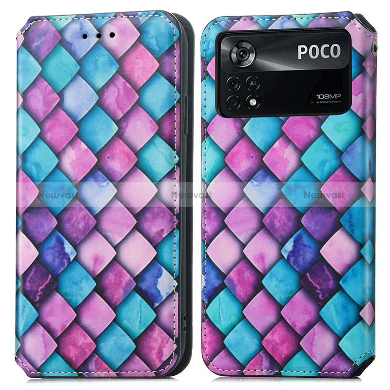 Leather Case Stands Fashionable Pattern Flip Cover Holder S02D for Xiaomi Redmi Note 11E Pro 5G Purple