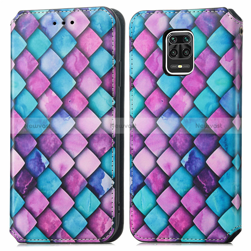 Leather Case Stands Fashionable Pattern Flip Cover Holder S02D for Xiaomi Redmi Note 9 Pro Max Purple