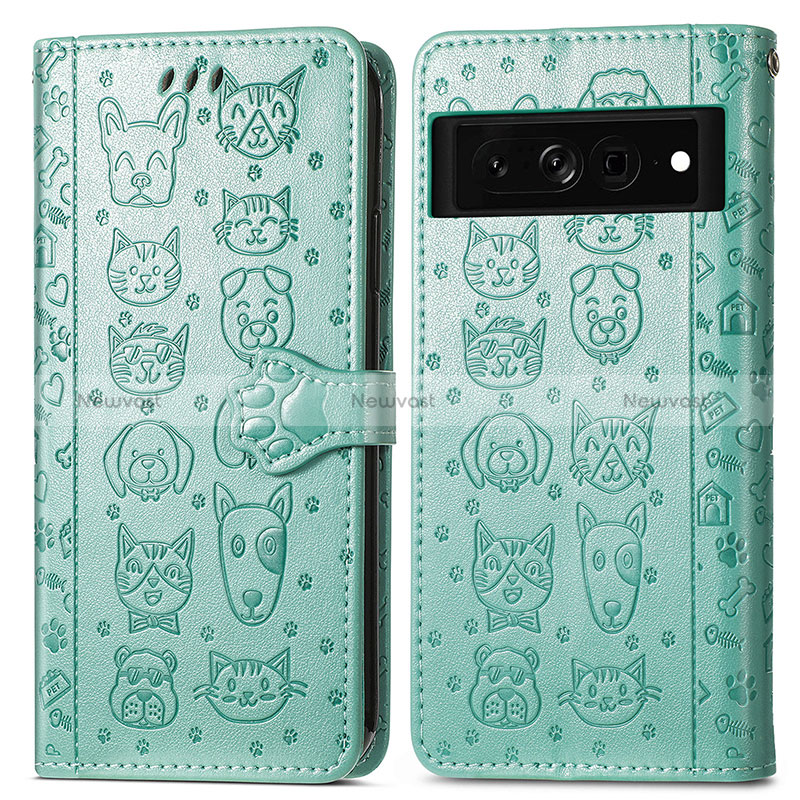 Leather Case Stands Fashionable Pattern Flip Cover Holder S03D for Google Pixel 7 Pro 5G Green