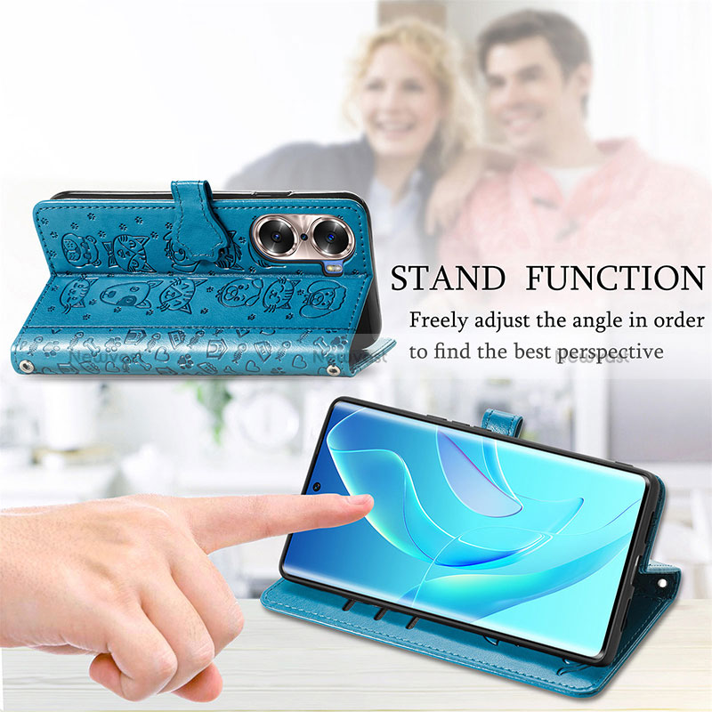 Leather Case Stands Fashionable Pattern Flip Cover Holder S03D for Huawei Honor 60 5G