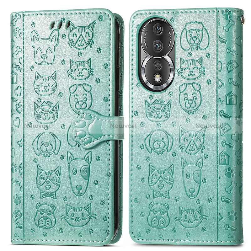 Leather Case Stands Fashionable Pattern Flip Cover Holder S03D for Huawei Honor 80 5G Green