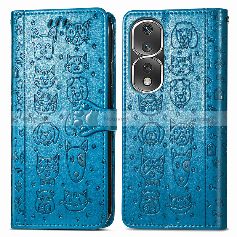 Leather Case Stands Fashionable Pattern Flip Cover Holder S03D for Huawei Honor 80 Pro 5G Blue