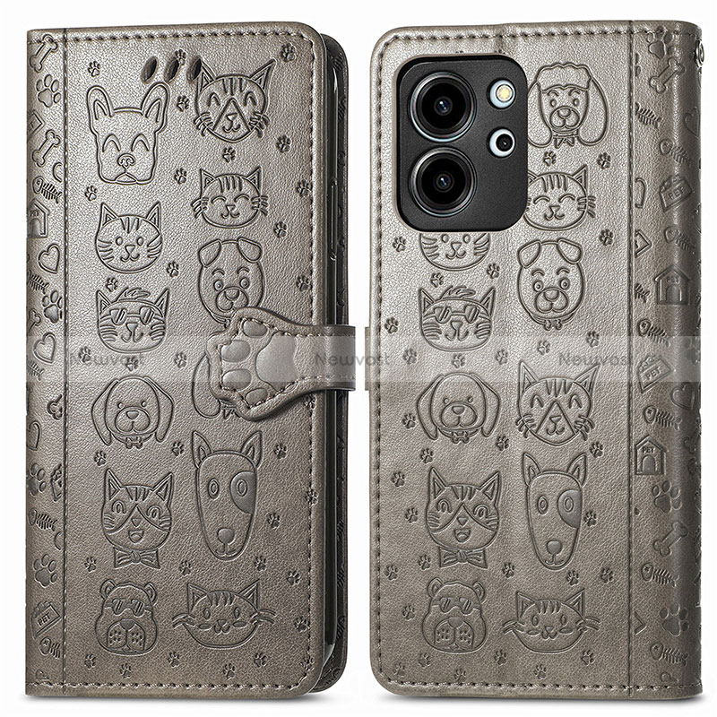 Leather Case Stands Fashionable Pattern Flip Cover Holder S03D for Huawei Honor 80 SE 5G Gray