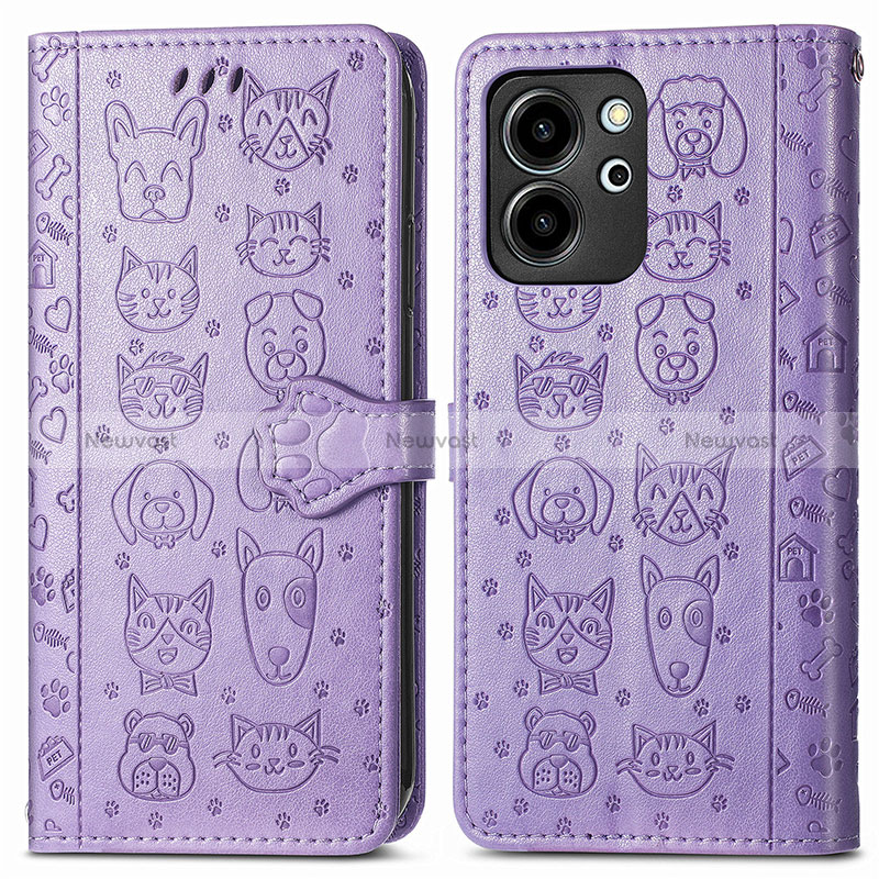 Leather Case Stands Fashionable Pattern Flip Cover Holder S03D for Huawei Honor 80 SE 5G Purple