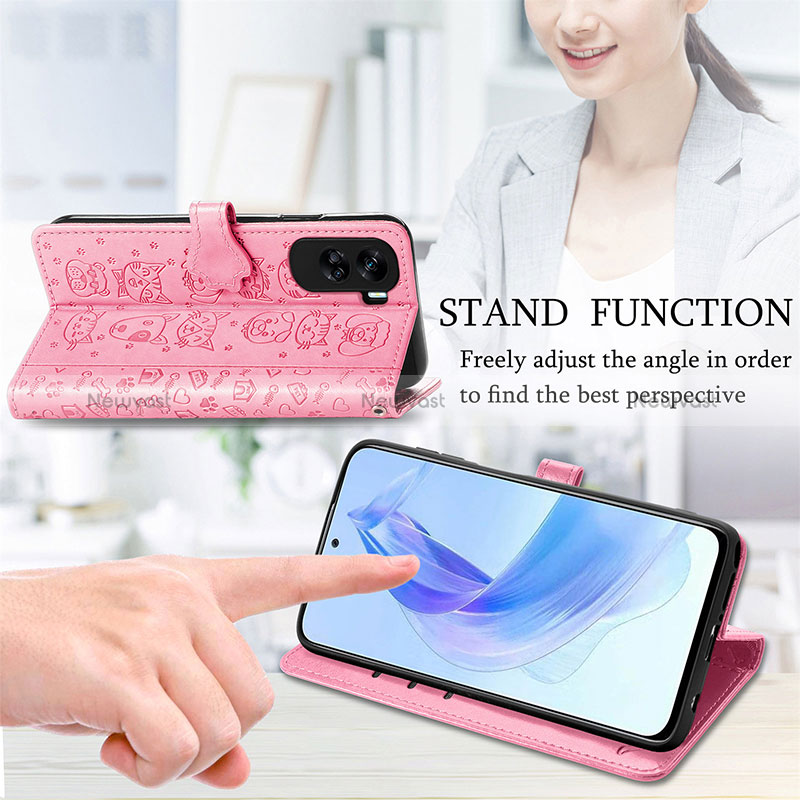 Leather Case Stands Fashionable Pattern Flip Cover Holder S03D for Huawei Honor 90 Lite 5G