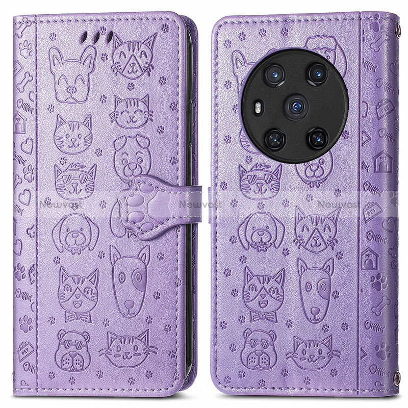 Leather Case Stands Fashionable Pattern Flip Cover Holder S03D for Huawei Honor Magic3 5G Purple