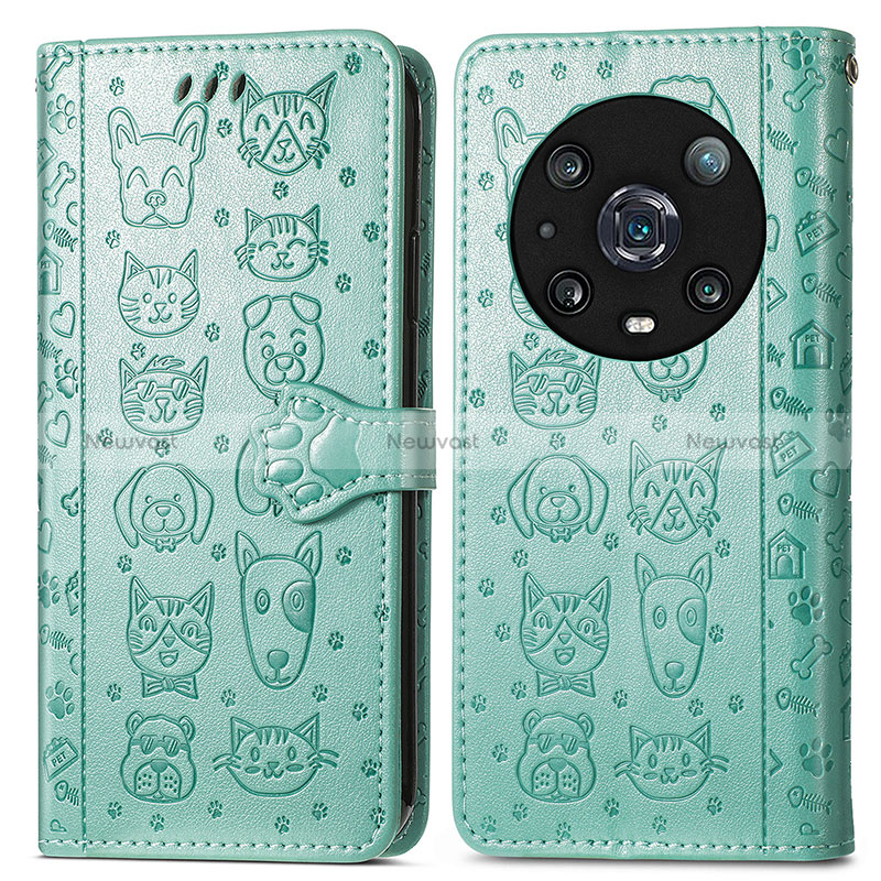 Leather Case Stands Fashionable Pattern Flip Cover Holder S03D for Huawei Honor Magic4 Pro 5G Green