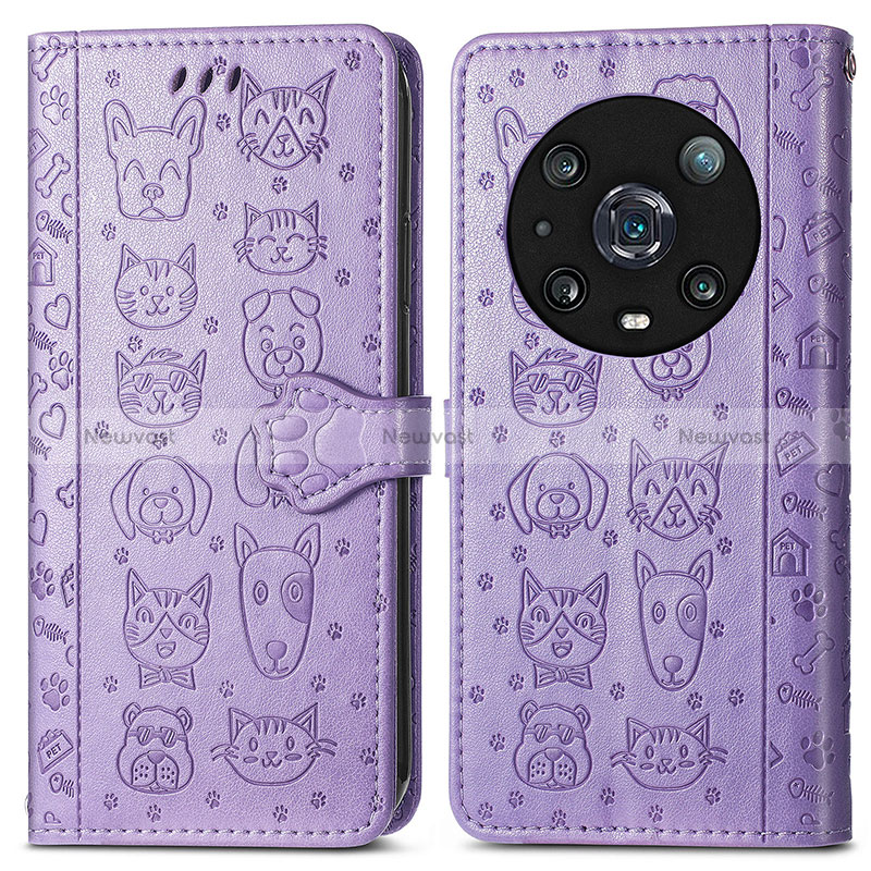 Leather Case Stands Fashionable Pattern Flip Cover Holder S03D for Huawei Honor Magic4 Pro 5G Purple