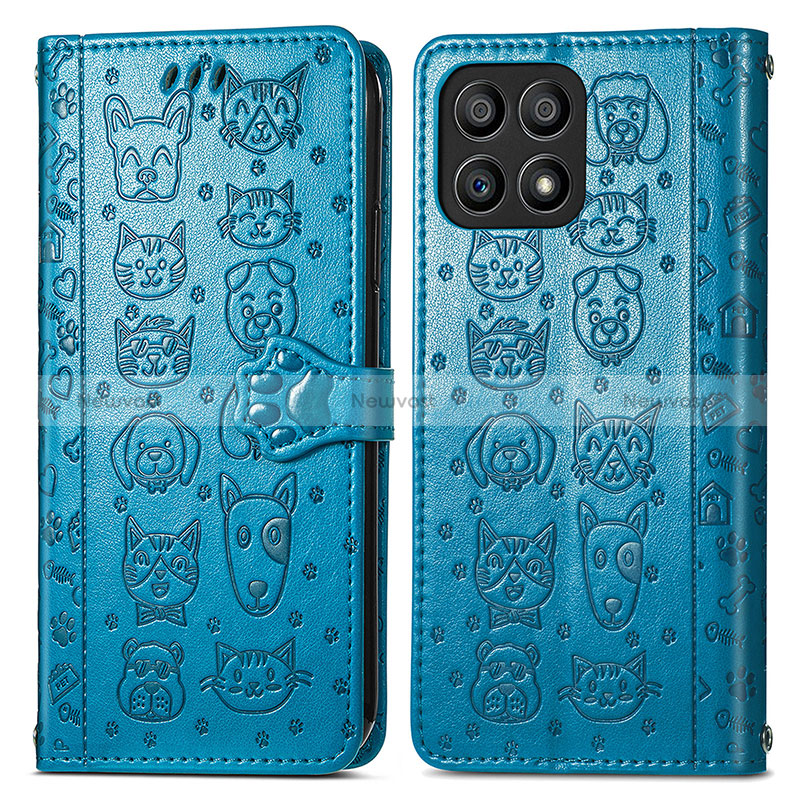 Leather Case Stands Fashionable Pattern Flip Cover Holder S03D for Huawei Honor X30i Blue