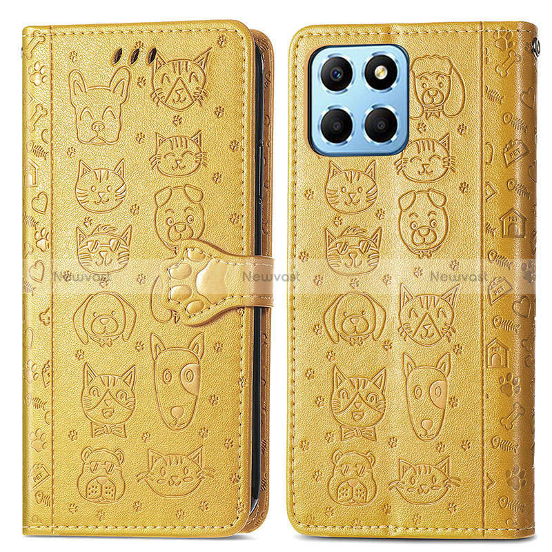 Leather Case Stands Fashionable Pattern Flip Cover Holder S03D for Huawei Honor X6 Yellow