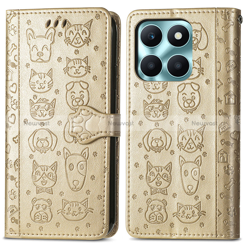 Leather Case Stands Fashionable Pattern Flip Cover Holder S03D for Huawei Honor X6a Gold