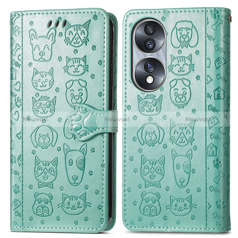 Leather Case Stands Fashionable Pattern Flip Cover Holder S03D for Huawei Honor X7b Green