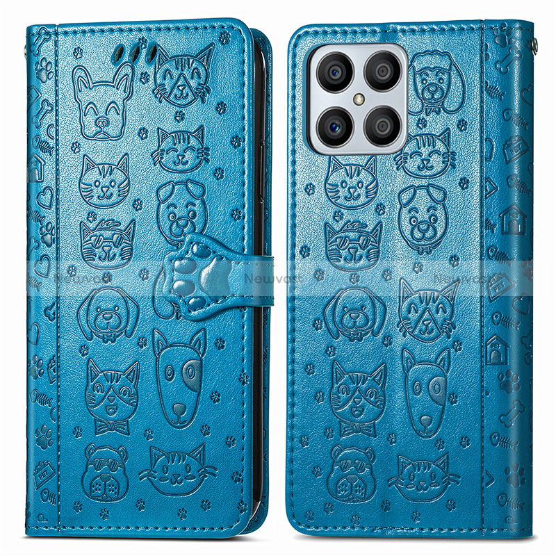 Leather Case Stands Fashionable Pattern Flip Cover Holder S03D for Huawei Honor X8 4G Blue