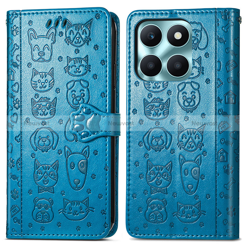 Leather Case Stands Fashionable Pattern Flip Cover Holder S03D for Huawei Honor X8b Blue