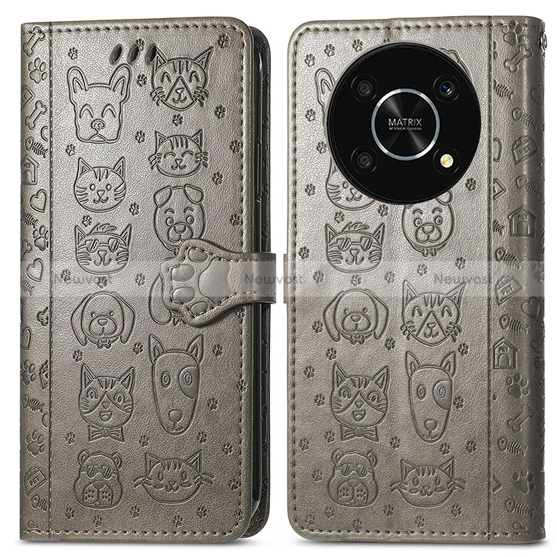 Leather Case Stands Fashionable Pattern Flip Cover Holder S03D for Huawei Honor X9 5G