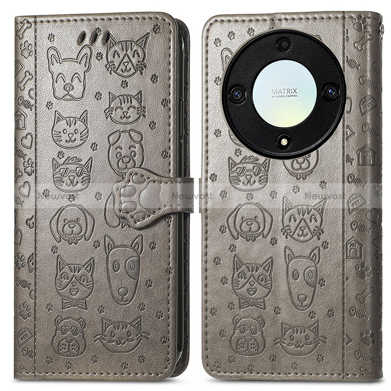 Leather Case Stands Fashionable Pattern Flip Cover Holder S03D for Huawei Honor X9a 5G