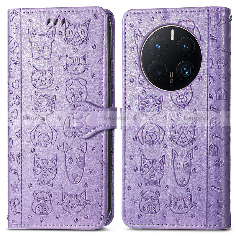 Leather Case Stands Fashionable Pattern Flip Cover Holder S03D for Huawei Mate 50 Pro Purple