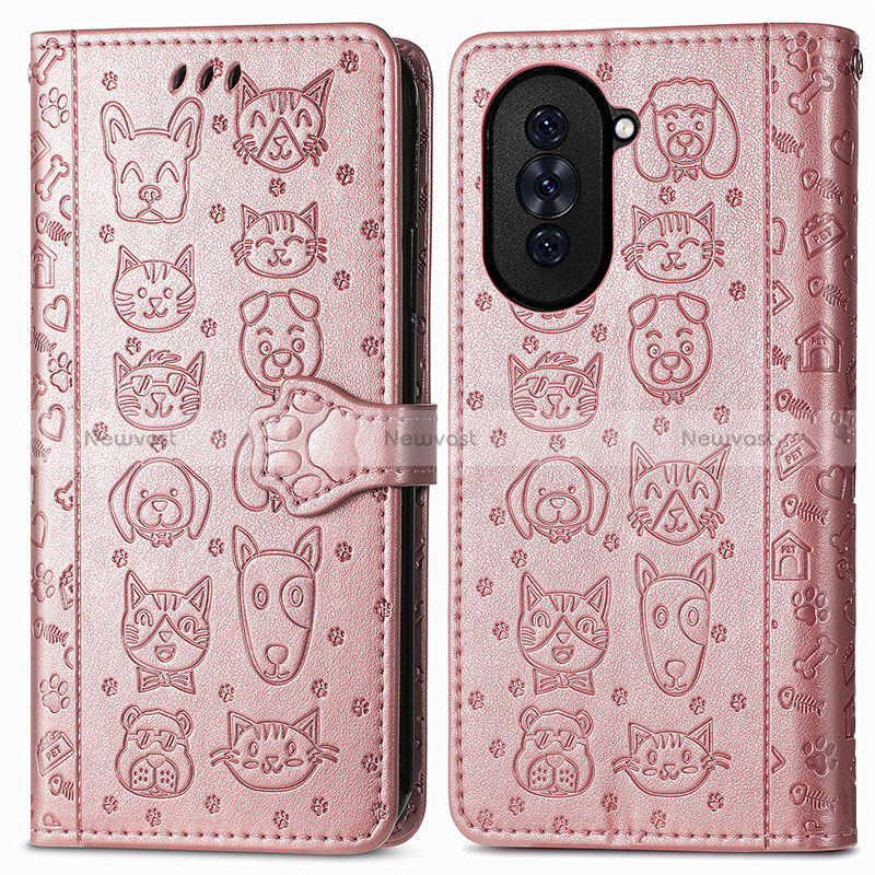 Leather Case Stands Fashionable Pattern Flip Cover Holder S03D for Huawei Nova 10 Pro Rose Gold