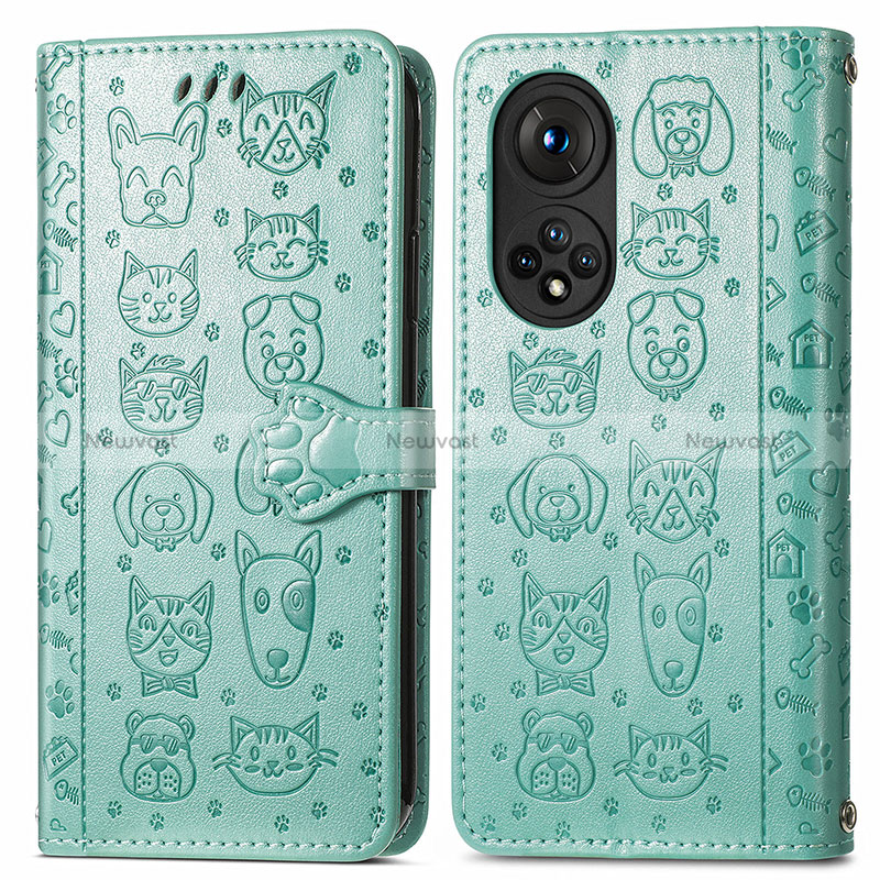 Leather Case Stands Fashionable Pattern Flip Cover Holder S03D for Huawei Nova 9 Pro Green