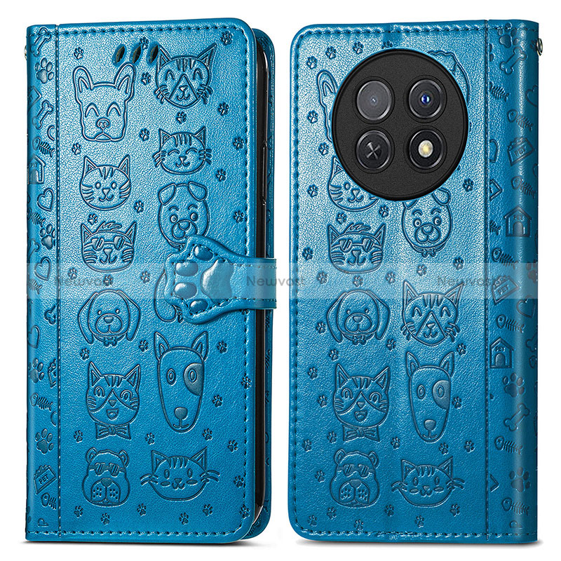 Leather Case Stands Fashionable Pattern Flip Cover Holder S03D for Huawei Nova Y91 Blue