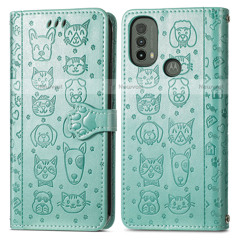 Leather Case Stands Fashionable Pattern Flip Cover Holder S03D for Motorola Moto E20 Green