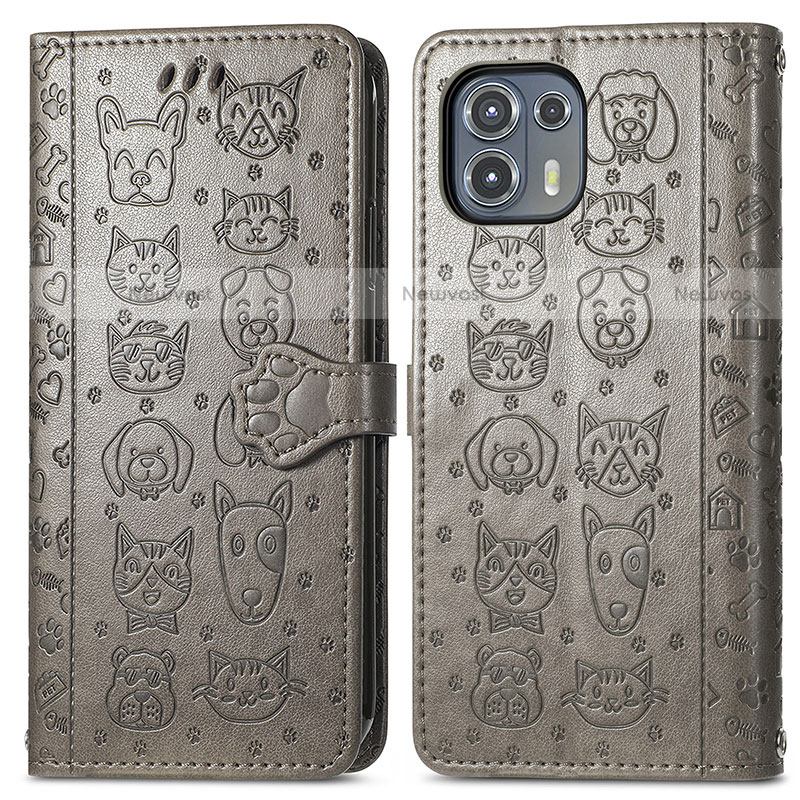 Leather Case Stands Fashionable Pattern Flip Cover Holder S03D for Motorola Moto Edge 20 Lite 5G Gray