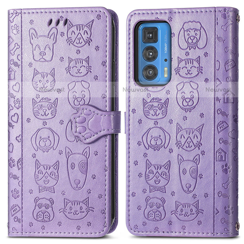 Leather Case Stands Fashionable Pattern Flip Cover Holder S03D for Motorola Moto Edge 20 Pro 5G Purple