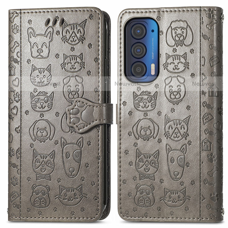 Leather Case Stands Fashionable Pattern Flip Cover Holder S03D for Motorola Moto Edge (2021) 5G Gray