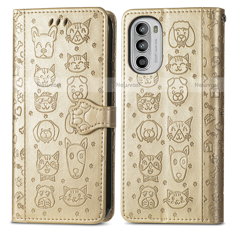 Leather Case Stands Fashionable Pattern Flip Cover Holder S03D for Motorola Moto Edge (2022) 5G Gold