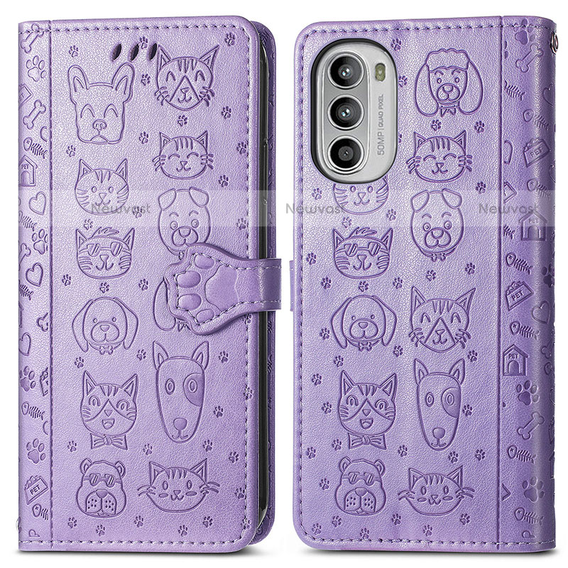 Leather Case Stands Fashionable Pattern Flip Cover Holder S03D for Motorola Moto Edge (2022) 5G Purple