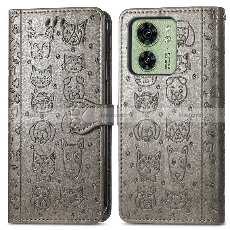 Leather Case Stands Fashionable Pattern Flip Cover Holder S03D for Motorola Moto Edge (2023) 5G Gray